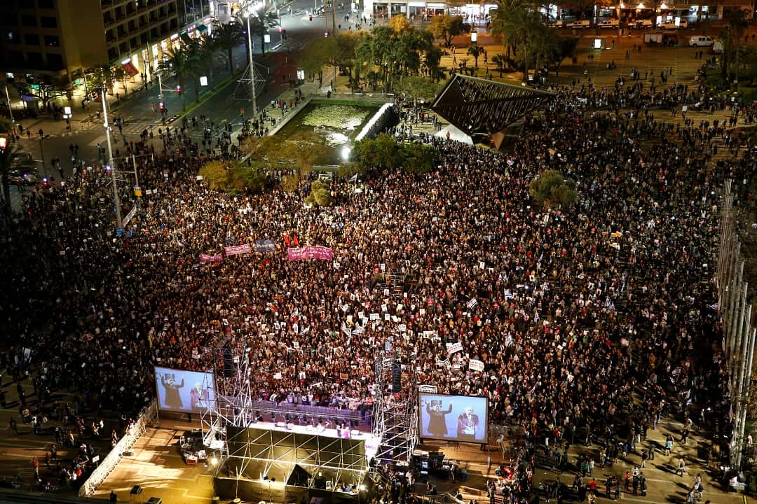 An aerial view of the demonstration in Tel Aviv.