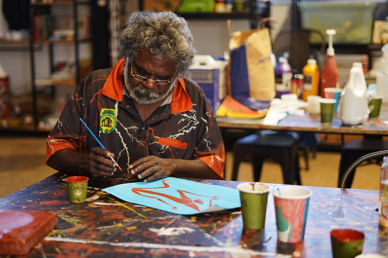 An artist at Marrawuddi Arts & Culture centre in the Kakadu National Park.