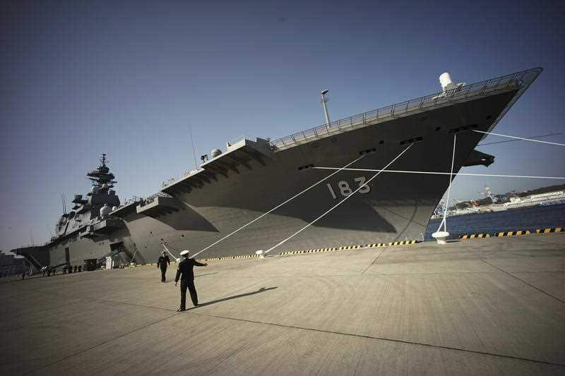 The destroyer Izumo of Japan's Maritime Self-Defense Force (JMSDF) in Yokosuka, south of Tokyo.