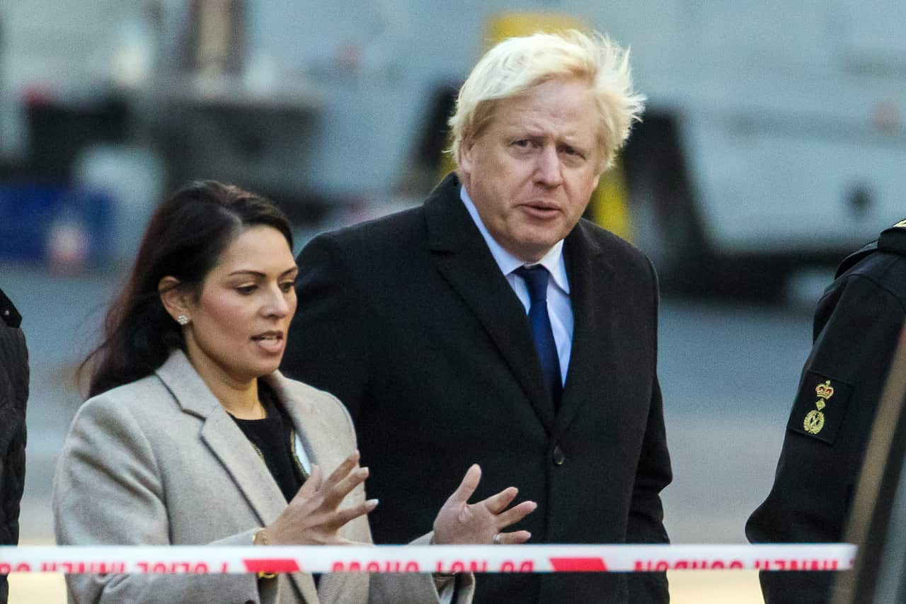 British Prime Minister Boris Johnson with British Home Secretary, Priti Patel at the London Bridge crime scene.