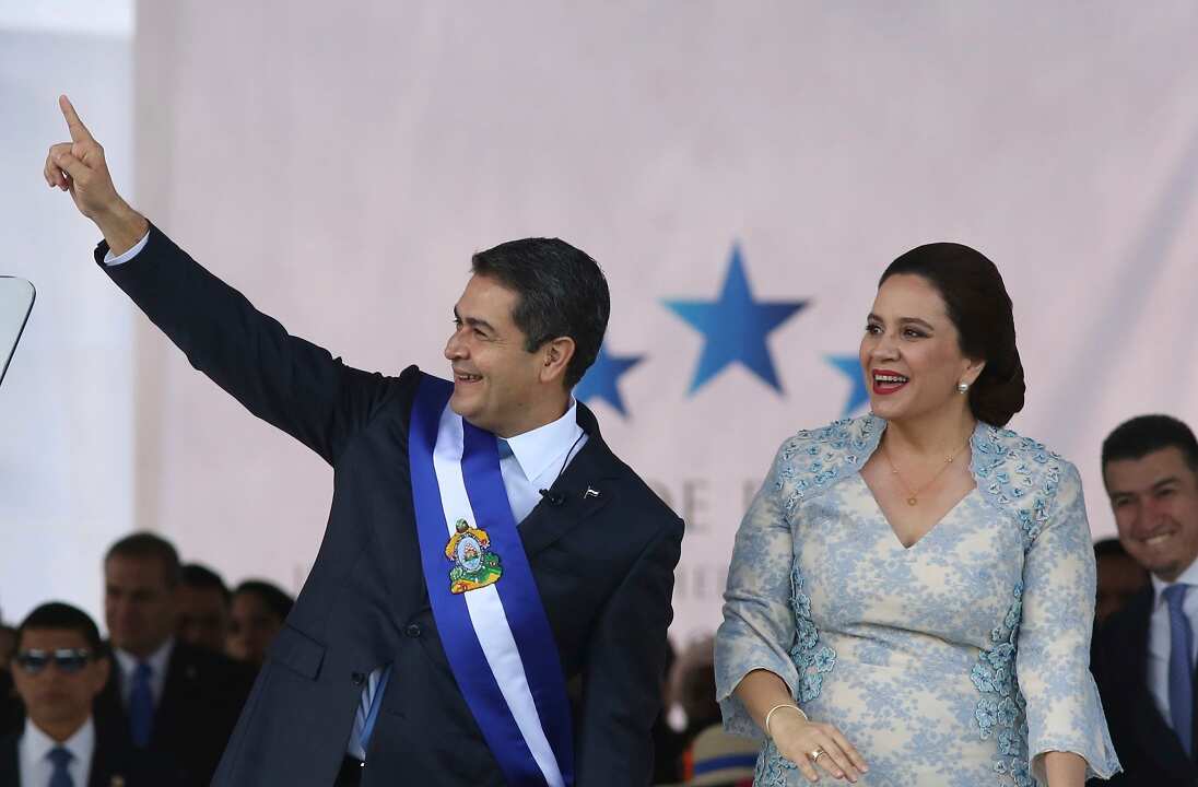 Honduran President Juan Orlando Hernandez accompanied by his wife Ana Garcia.