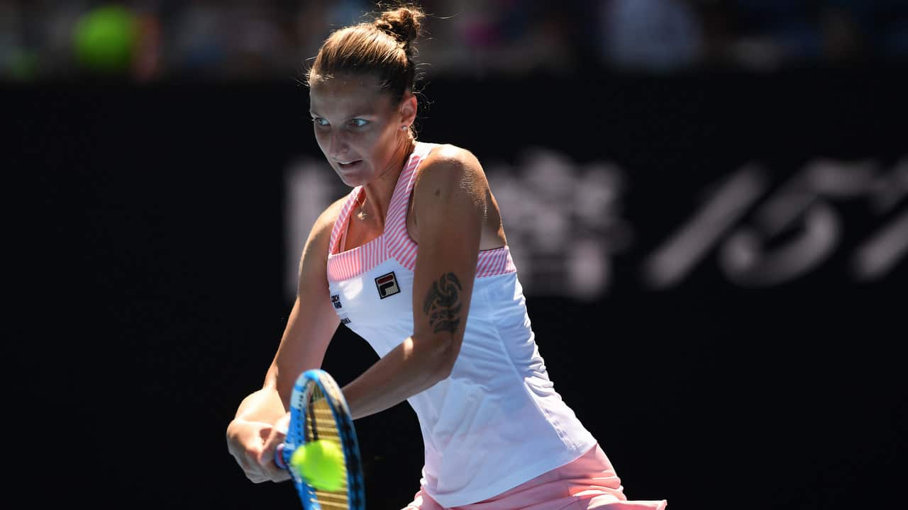 Karolina Pliskova of the Czech Republic in action against Serena Williams of the United States.