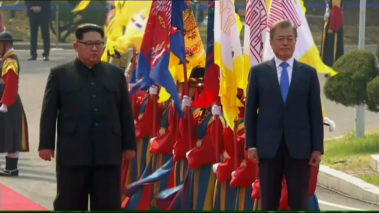 The two leaders Kim Jong-un, left, and Moon Jae-in.