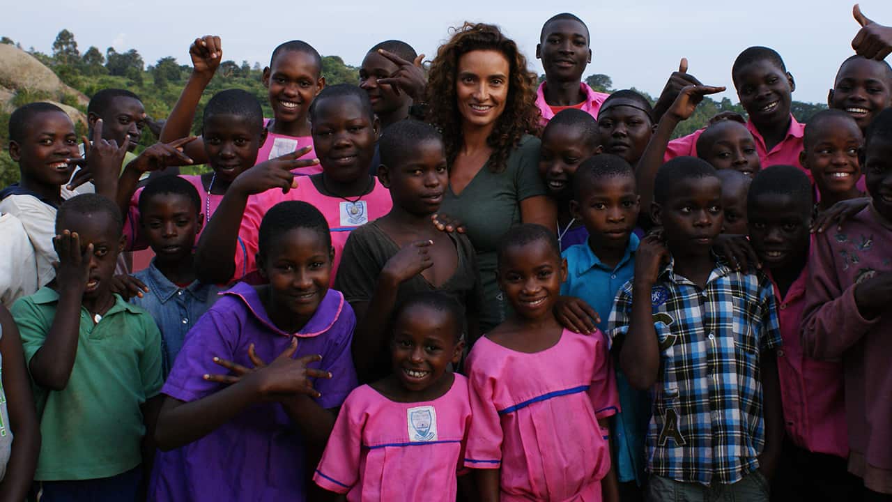 Kik with some of the pupils at the Kinyinya deaf school in Kygegwa.