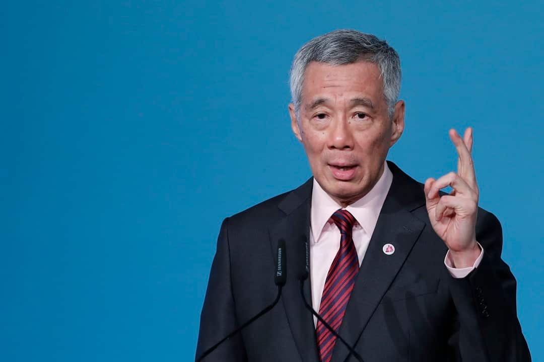 Singapore Prime Minister Lee Hsien Loong addresses the 32nd ASEAN Summit and Related Meetings in Singapore.