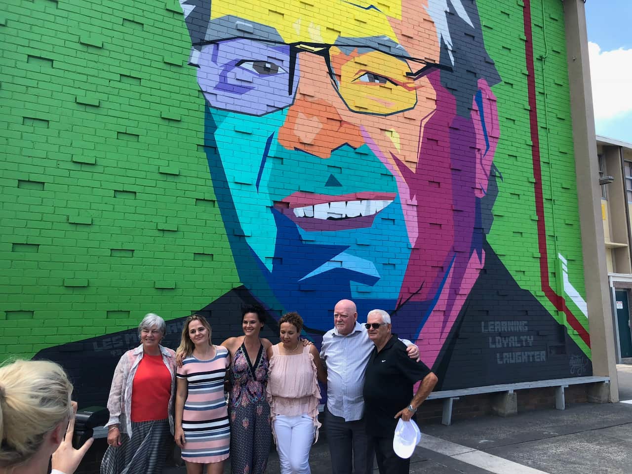 Les Murray's family at the unveiling of the mural in his honour