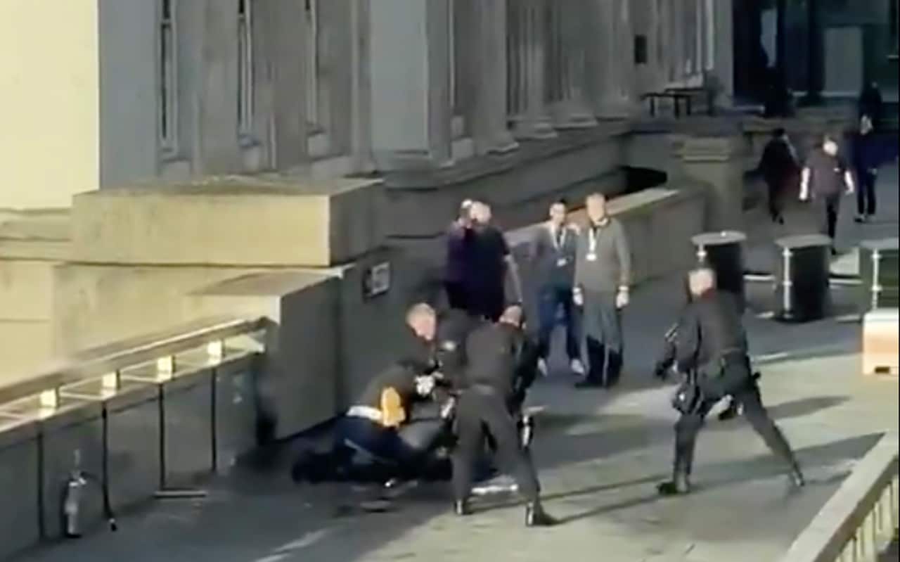 Armed police surround the knifeman on London Bridge.