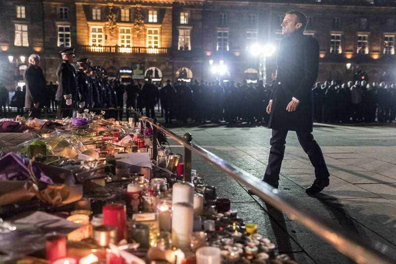 The French president has paid tribute to locals after visiting the site of the attack.