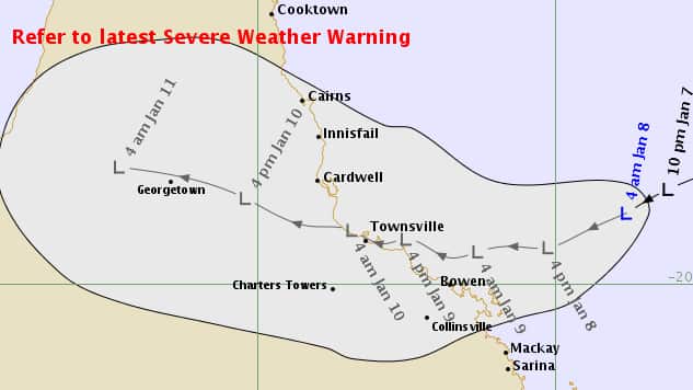 The forecast path of the low-pressure system that was Cyclone Penny.