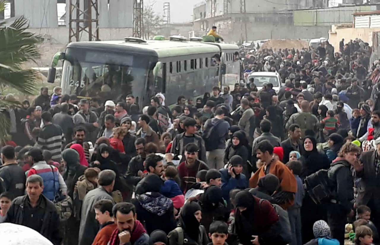 Syrians flee the rebel-held Eastern Ghouta.