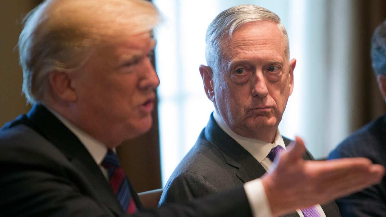 US Secretary of Defense James Mattis listens to US President Donald Trump.