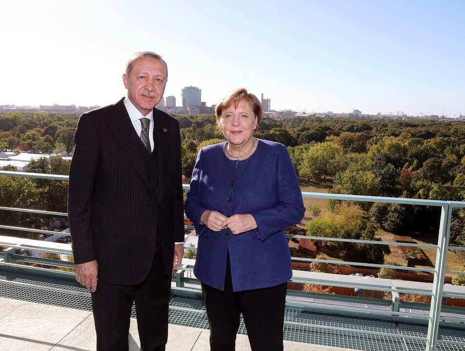 German Chancellor Angela Merkel, right, and Turkish President Recep Tayyip Erdogan.