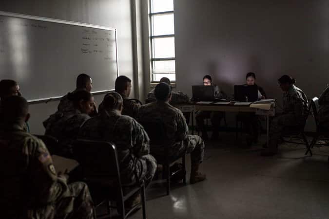 A National Guard briefing. Officials have taken steps to demilitarize the look of their operations on the border.