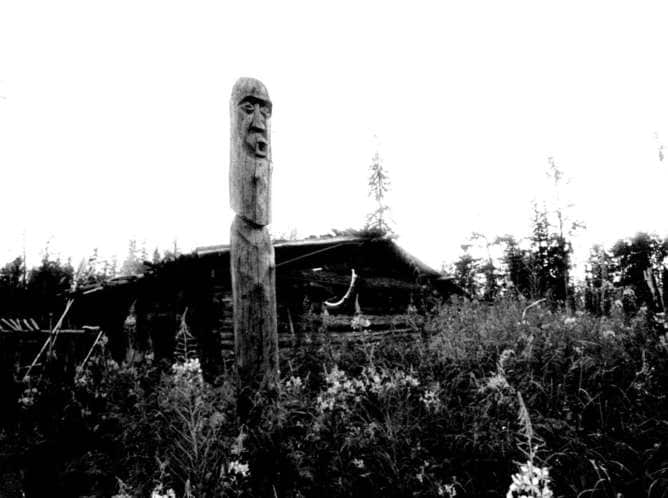 A carving of the thunder god Agdy at Tunguska.