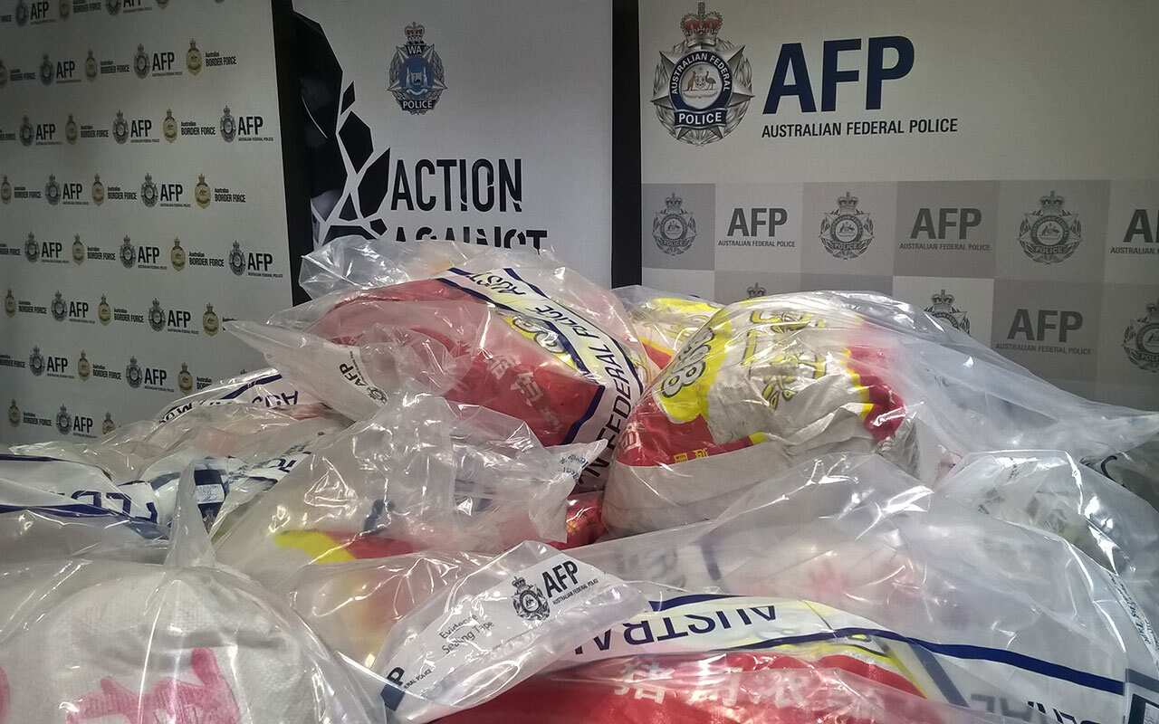 A supplied image obtained on Friday, December 22, 2017 of 1.2 tonnes of methamphetamine seized on the west coast of Australia. Eight men have been charged.