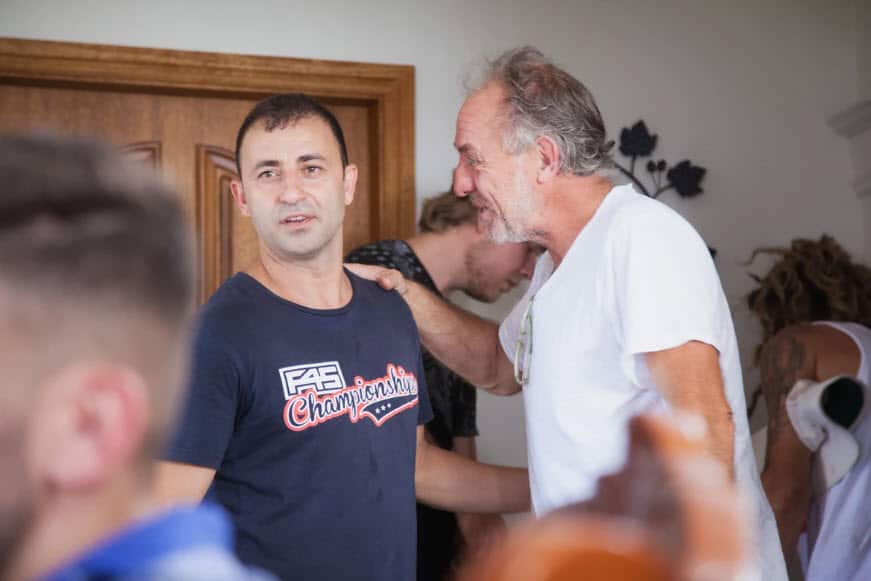 George Basha, left, plays John Morkos in the film directed by David Field.