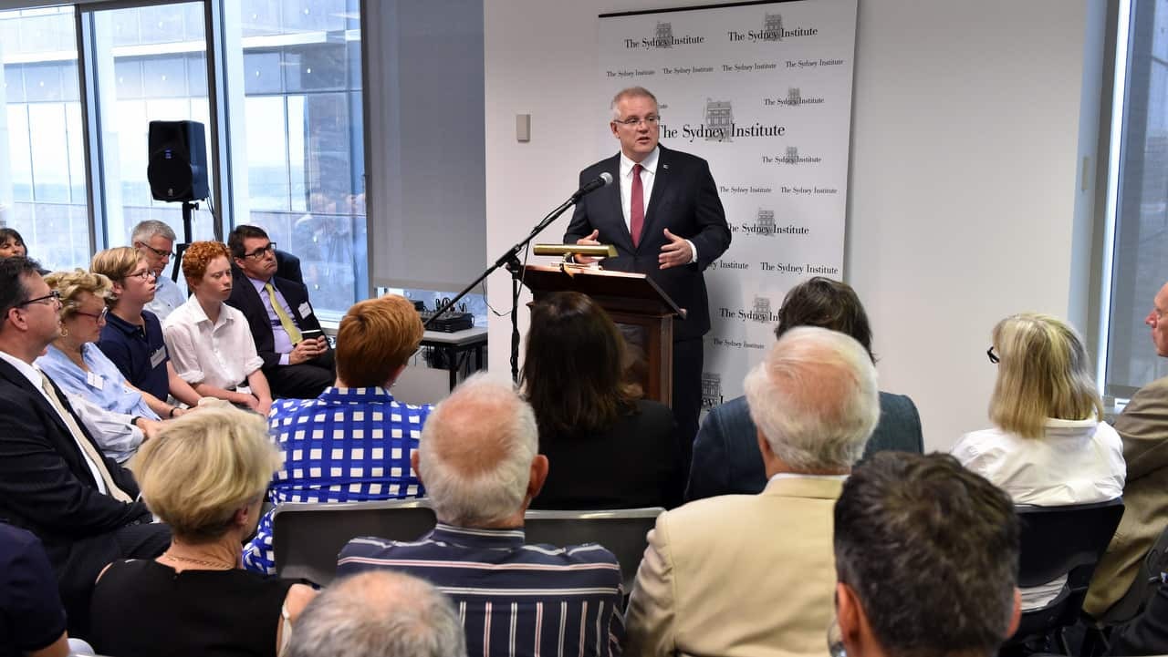 Prime Minister Scott Morrison speaks at The Sydney Institute in Sydney.