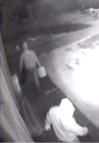 A supplied CCTV of three men show the lead up to the arson attempt.