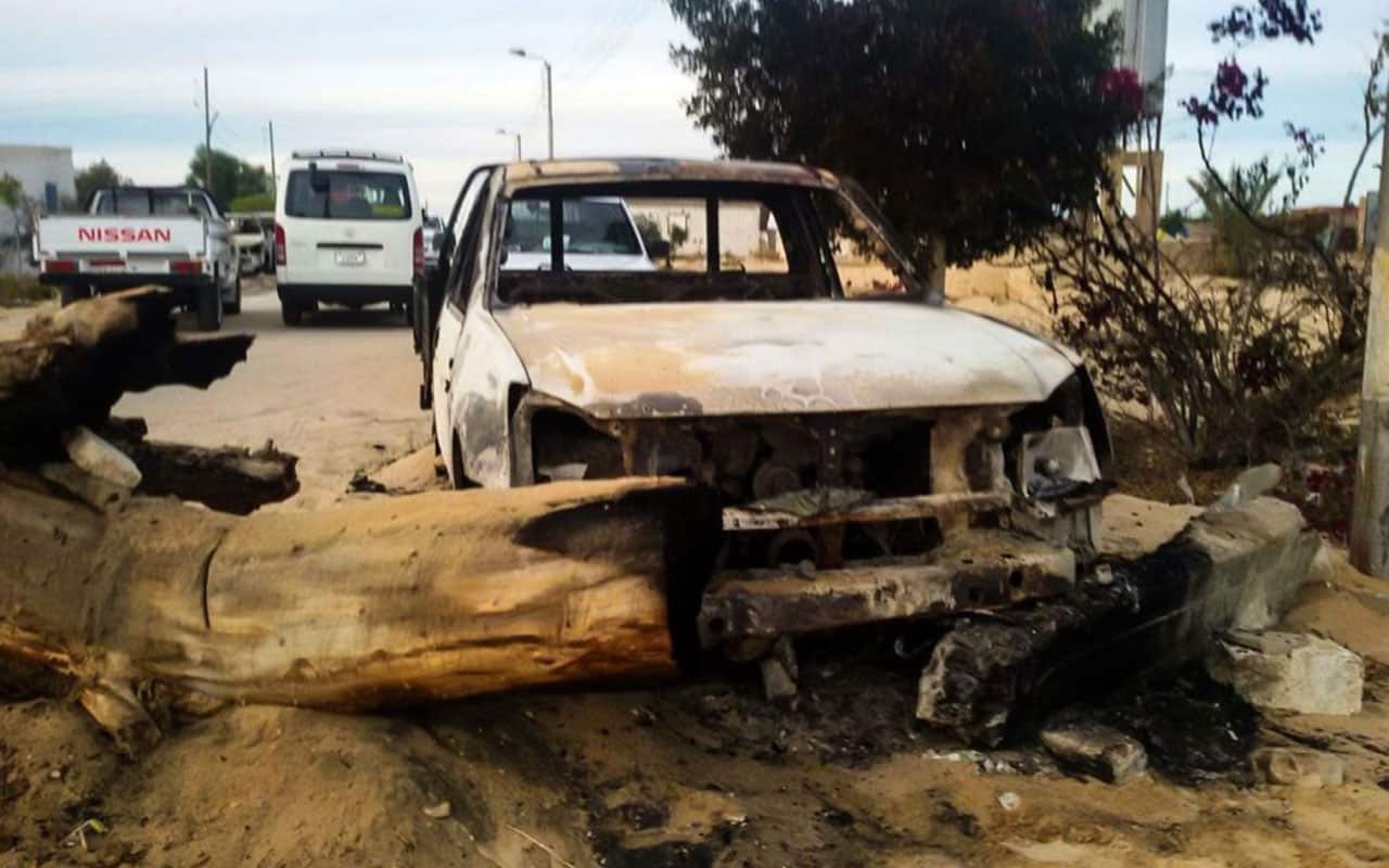 A damaged car at the site of the Egypt Sinai mosque bombing in Al-Arish, Egypt on November 24, 2017. 