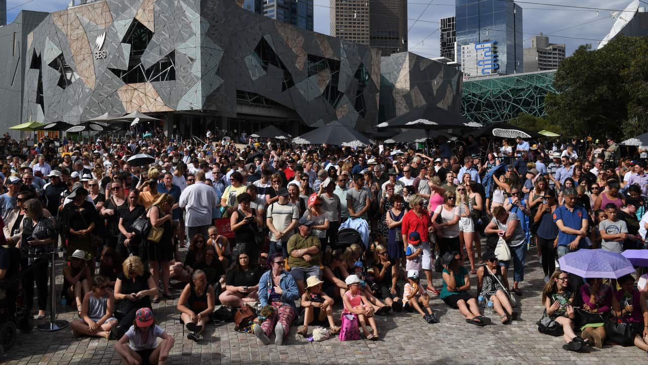 Thousands attended the vigil to honour the Bourke Street victims at Federation Square on 23 January 2017.
