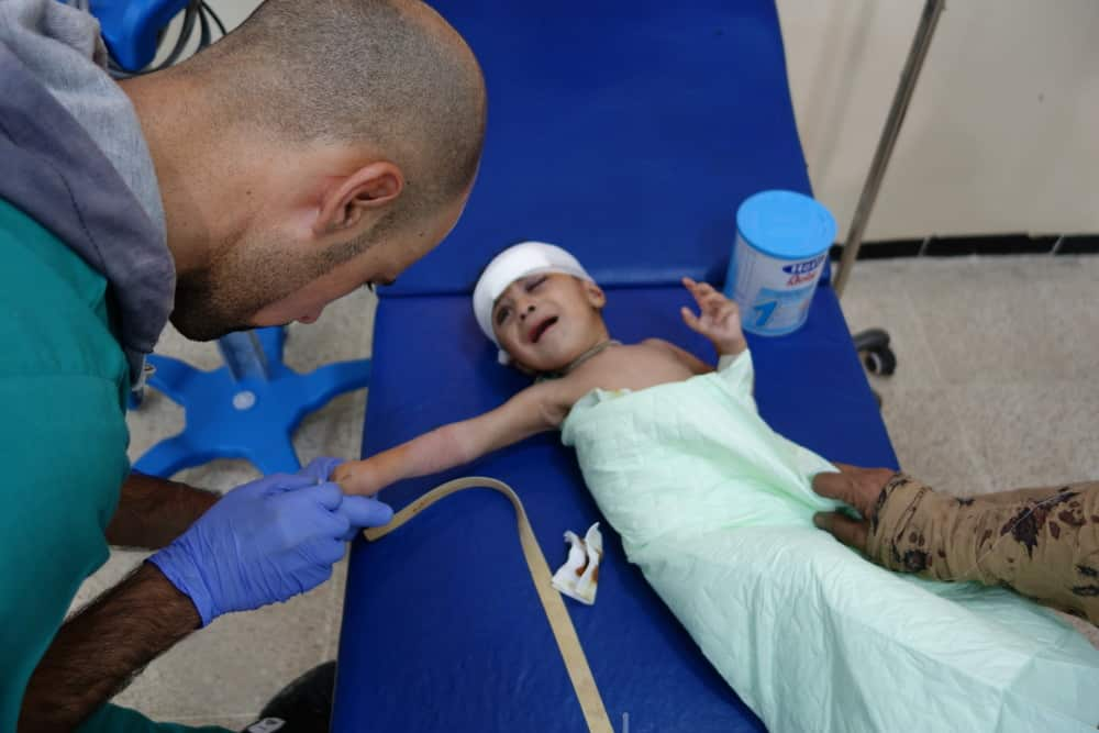 Médecins Sans Frontières staff treat a toddler at their hospital in west mosul.