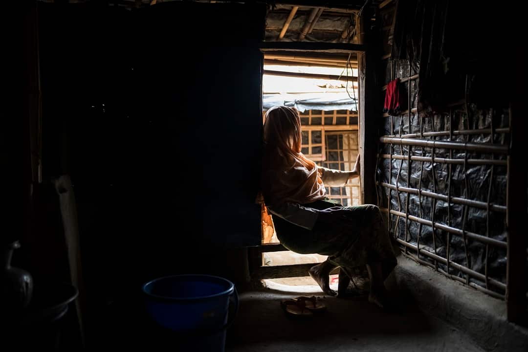 Rahima, a Rohingya refugee whose daughter-in-law became pregnant after she was raped in Myanmar, at her home in the Kutupalong refugee camp in Bangladesh.