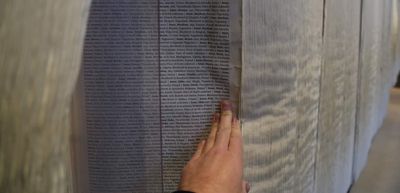 Some of the names of the 4.2 million victims contained in the 'Book of Names' exhibit in Block 27 of Auschwitz I