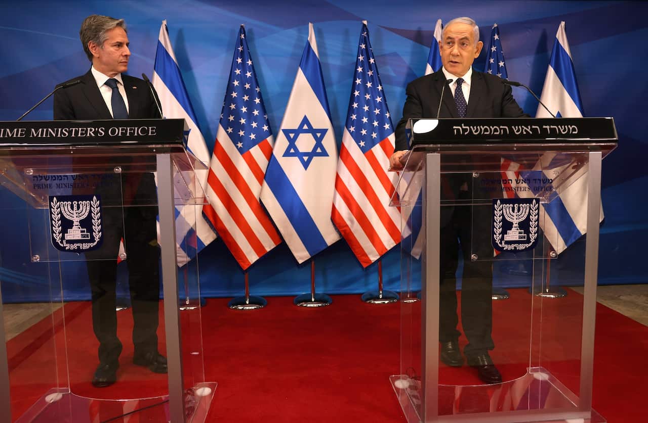 US Secretary of State Anthony Blinken says international aid to rebuild Gaza should not benefit its Hamas rulers as he held talks in Israel.