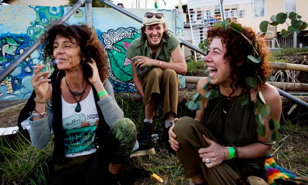 Danieley (left) is from a small hippy commune Bundagen, France, which she describes as being similar to Nimbin. She lives with friends Harry (centre) and Anna (right) in Mullumbimby.