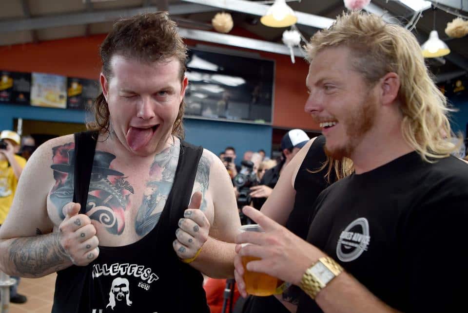 Two enthusiastic Mulletfest contestants