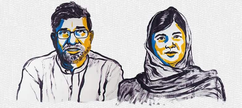 Nobel Peace Prize recipients Pakistan's Malala Yousafzay and India's Kailash Satyarthi.