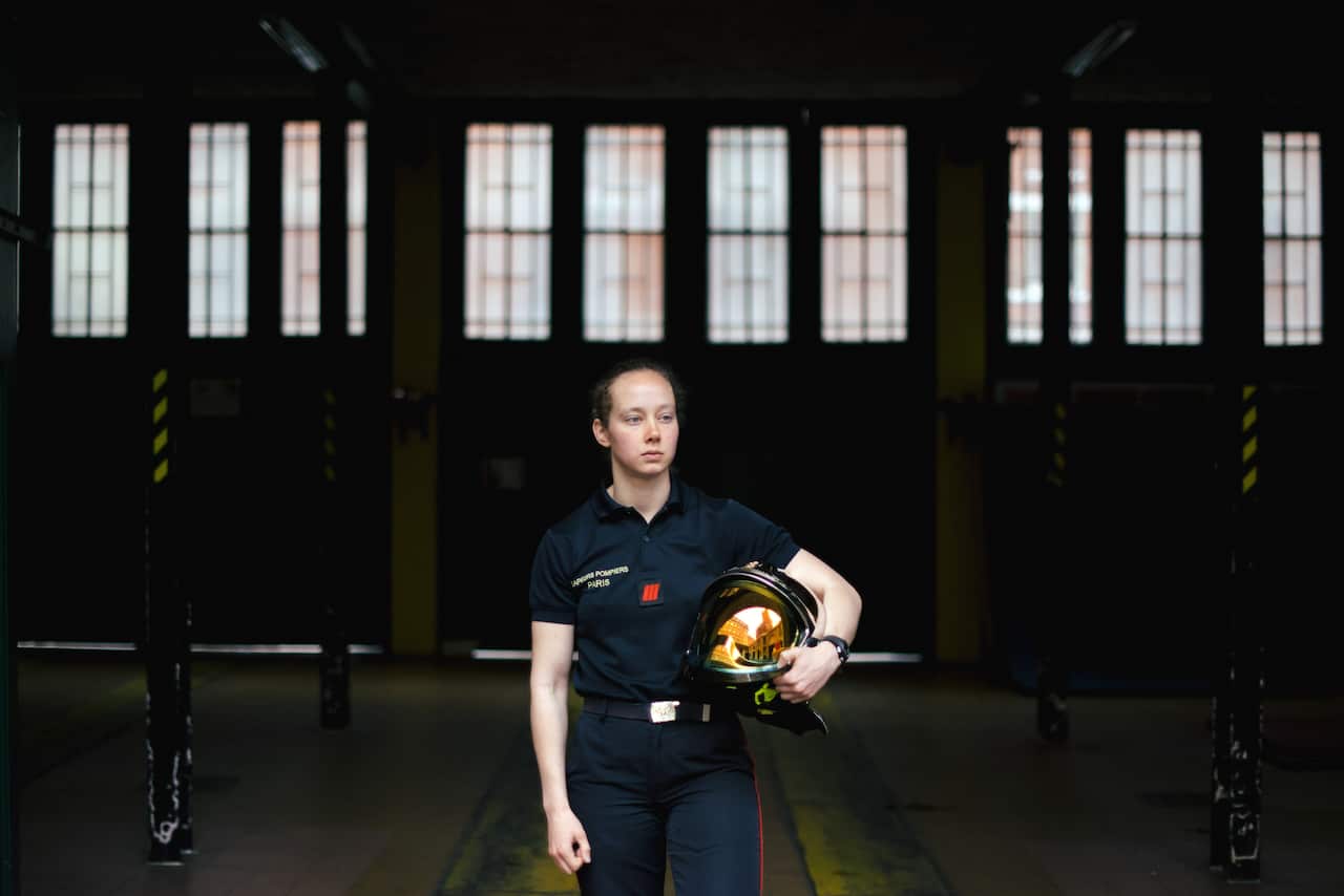 Paris Fire Brigade Master Cpl. Myriam Chudzinski at a firehouse in Paris on May 9, 2019. (Dmitry Kostyukov/The New York Times)