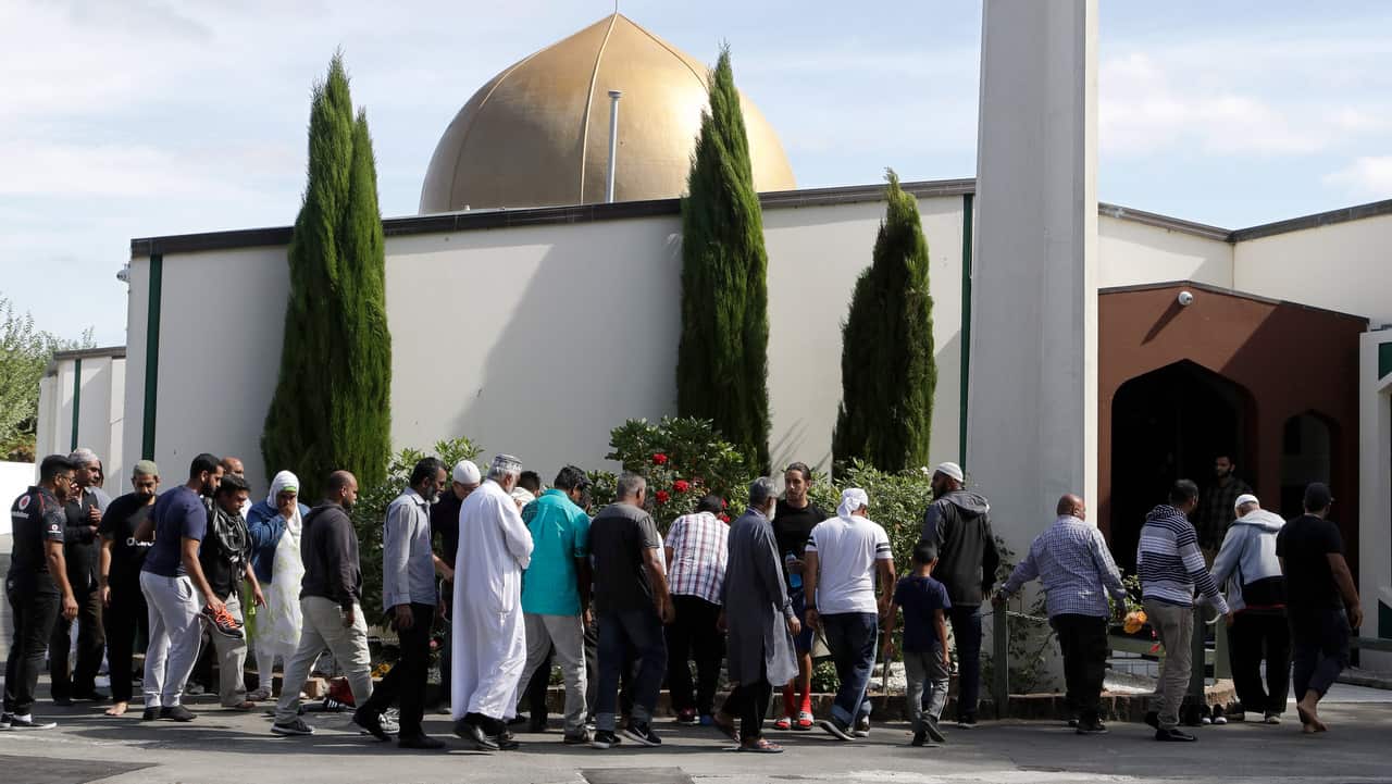 Worshippers prepare to enter the Al Noor mosque following last weeks mass shooting in Christchurch, New Zealand.