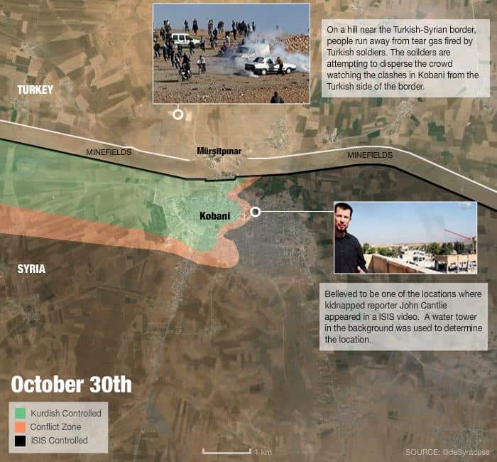 A convoy of 50-60 vehicles, buses carrying Peshmerga soldiers and vehicles towing canons has left the Iraqi city of Erbil to cross the border into Turkey. October 30, 2014. (SBS)