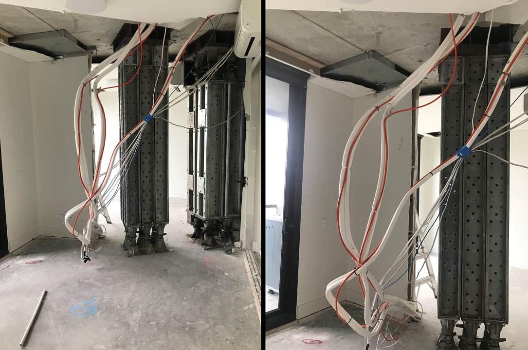 Two supplied photographs obtained on Saturday, January 5, 2018, of an apartment in the cracked Opal Tower in Sydney Olympic Park.