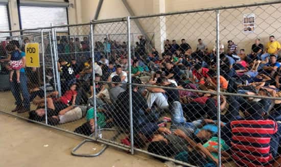 Overcrowding of families observed by Department of Homeland Security Office of Inspector General on June 10, 2019 at Border Patrol's McAllen, Texas station.