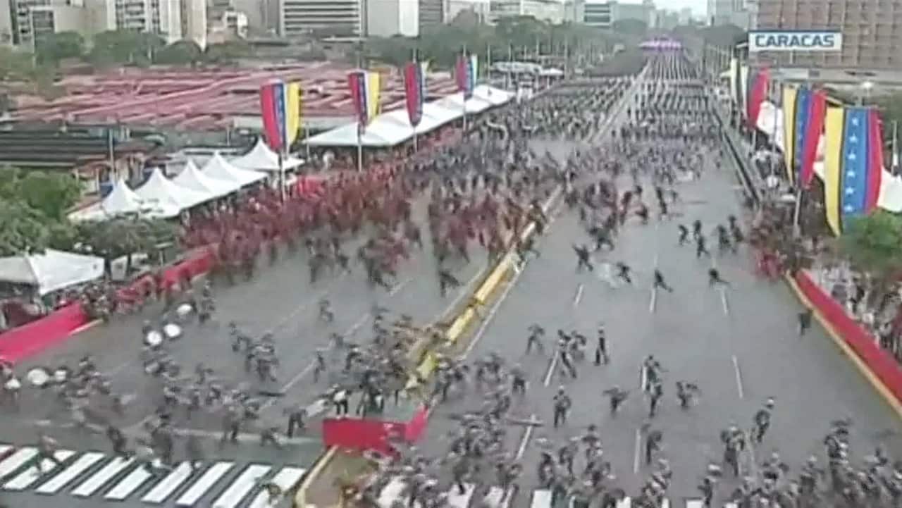 Scenes of panic after a bang is heard.