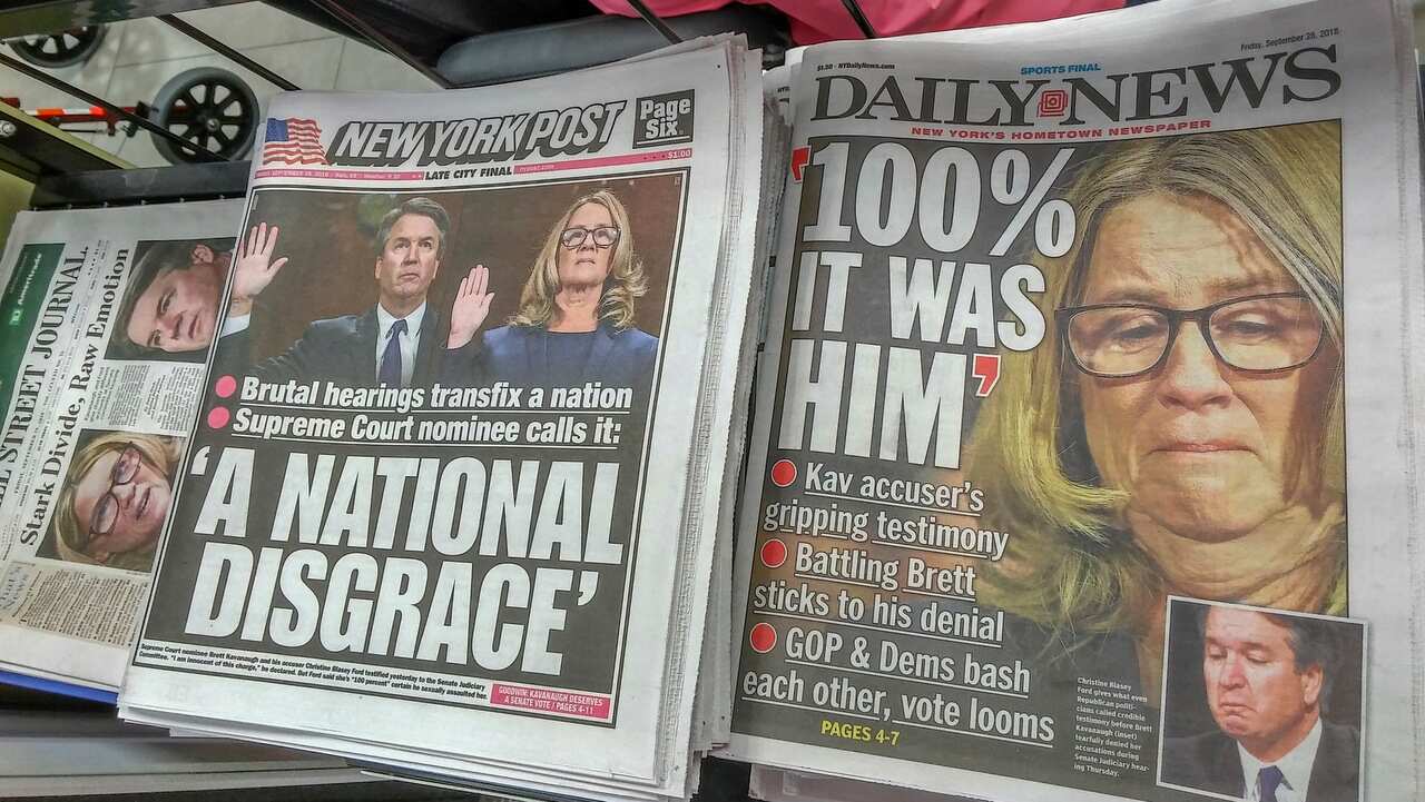 Headlines of New York newspapers on September 28, 2018.