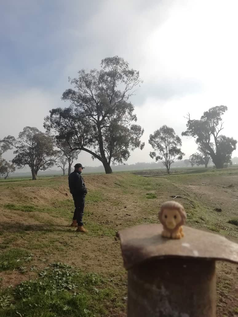 Victorian farmer Steven Black, and the Ooshie, on his Katandra West property.