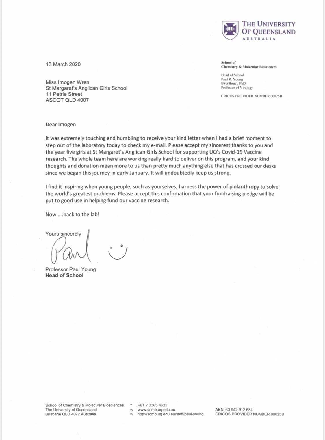 Prof Young letter