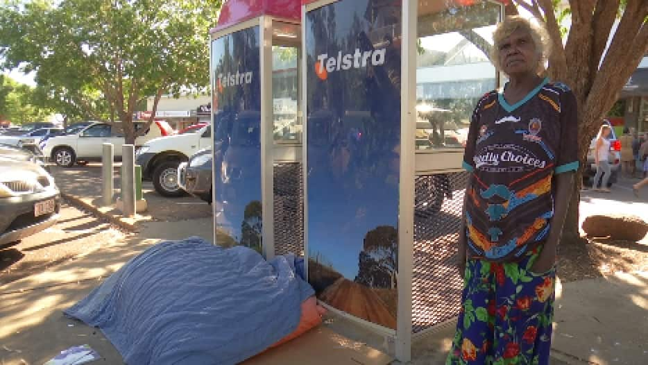 Paula Roberts is sleeping rough in Darwin while waiting for a house in her remote Indigenous community. 