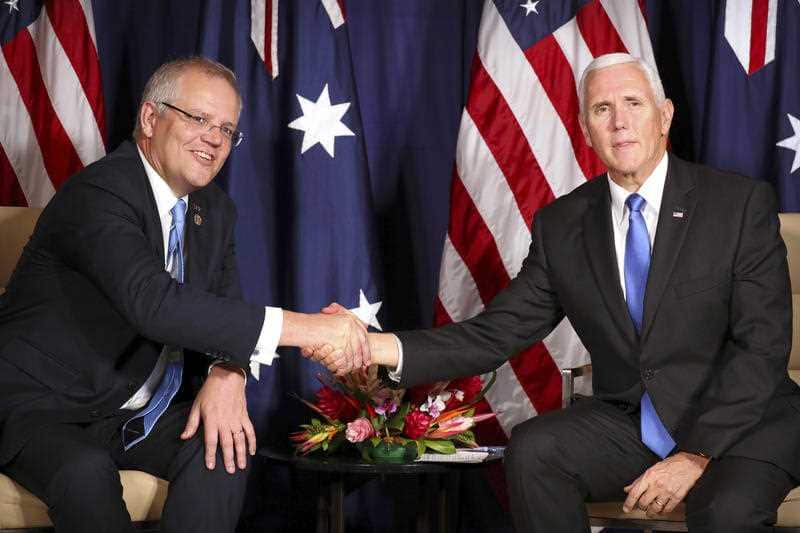 US Vice President Mike Pence and Australian PM Scott Morrison. The US and Australia have hashed out a deal over the PNG naval base.