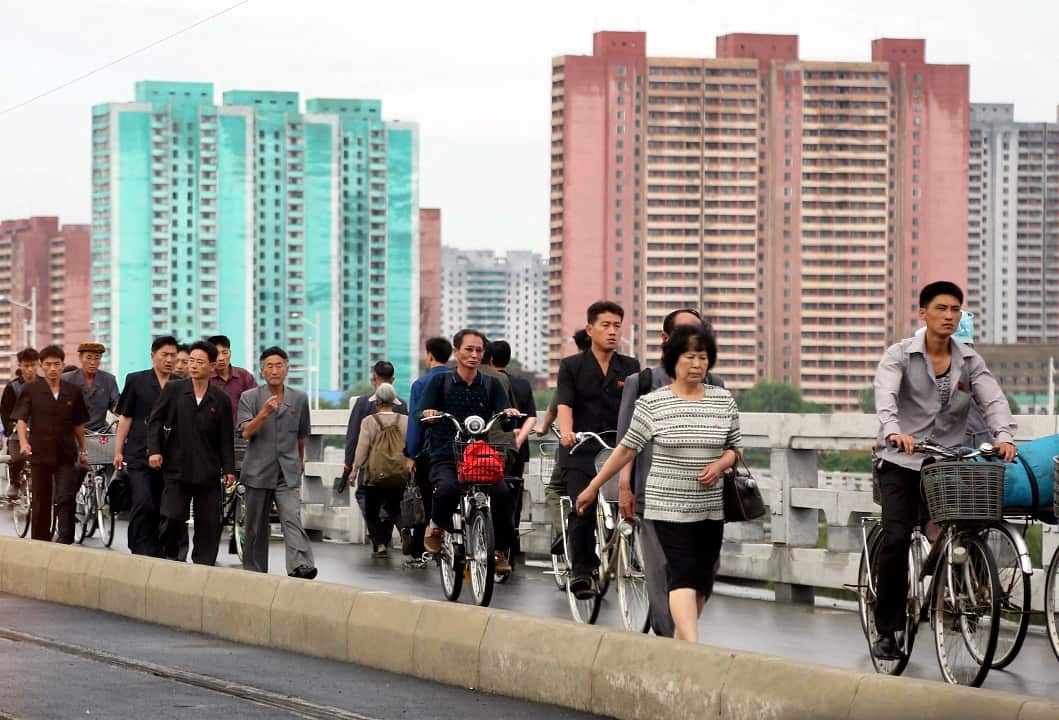 The morning rush hour in Pyongyang, North Korea.