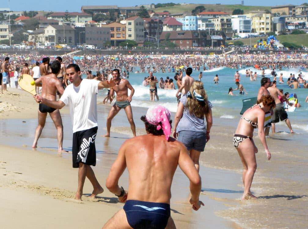 People play on the shoreline of Bondi Beach in Sydney (AAP)