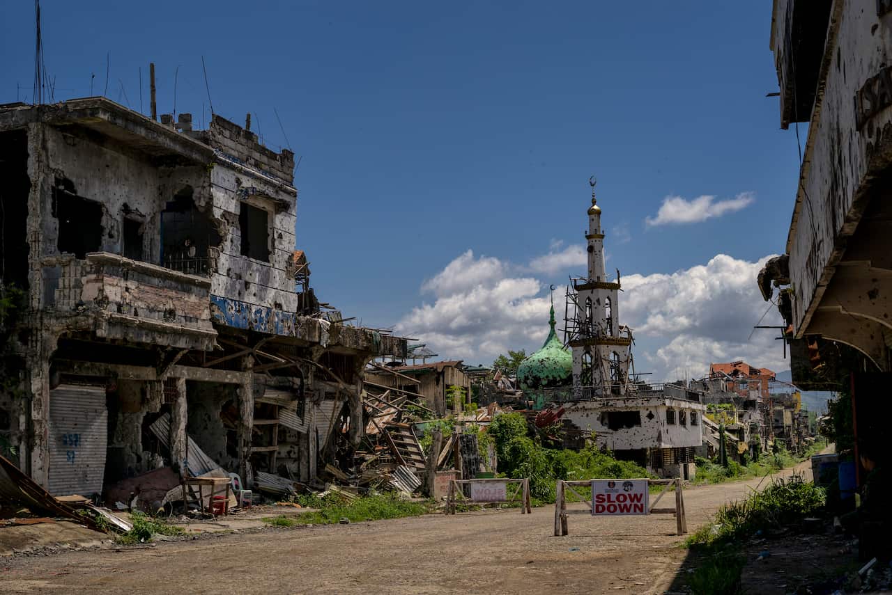War-damaged structures that were part of the citys area of conflict with the Islamic State group, in Marawi City, the Philippines.