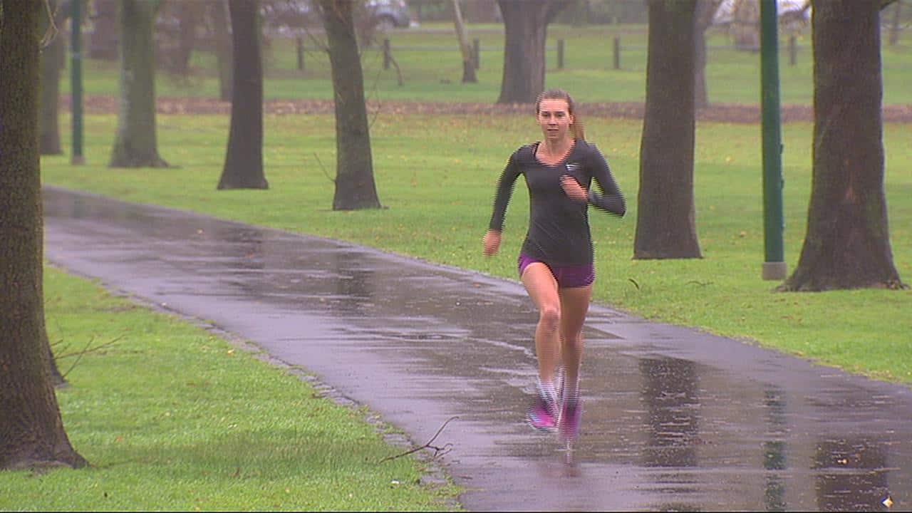 Linden Hall training in the rain