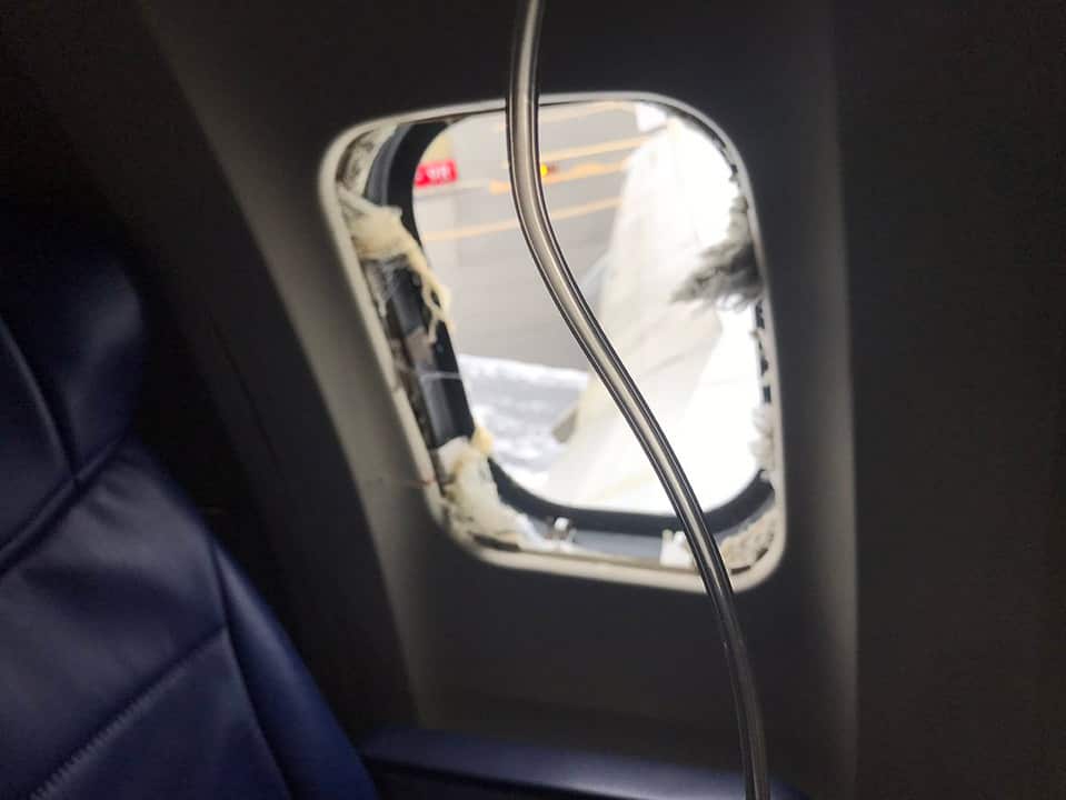 The window where Jennifer Riordan died after it was hit by shrapnel that smashed a window, causing her to be partially sucked out. 