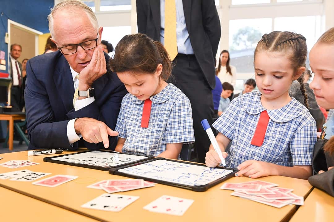 Prime Minister Malcolm Turnbull visits Oatley West Public School in Sydney.
