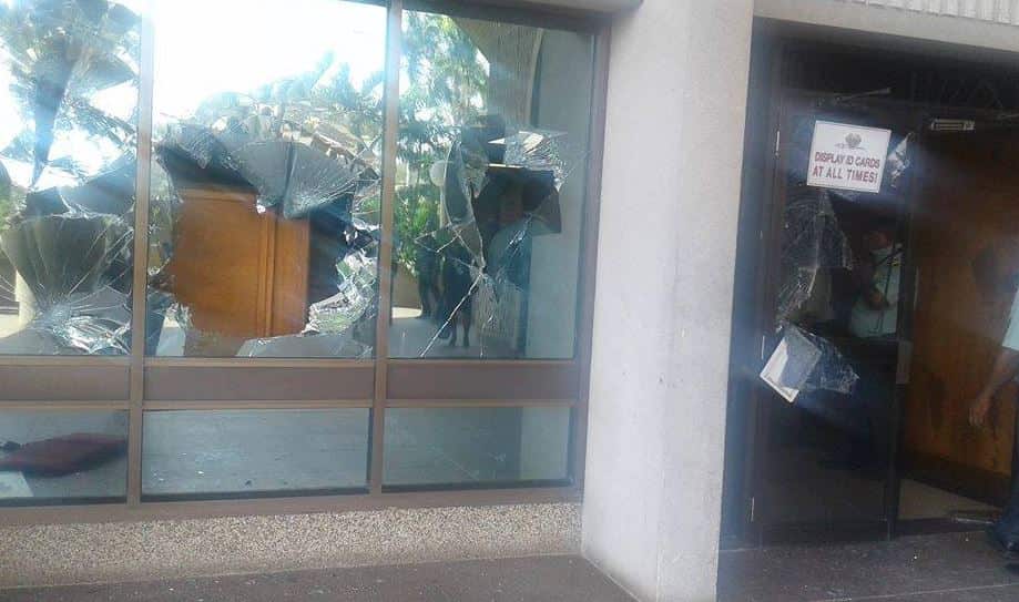 Several windows have been broken inside the parliament building. 
