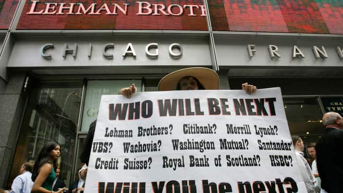 A sign in front of Lehman Brothers in New York on September 15, 2008 